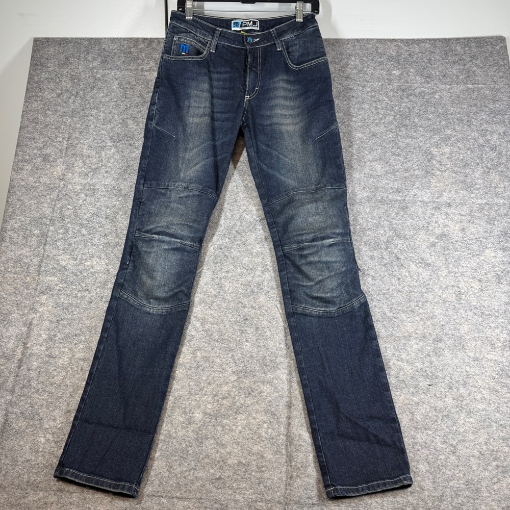 PMJ Motorcycle Jeans Blue Slim Fit Kevlar Riding Pants Size 27 Moto Padded Knee - Picture 2 of 16